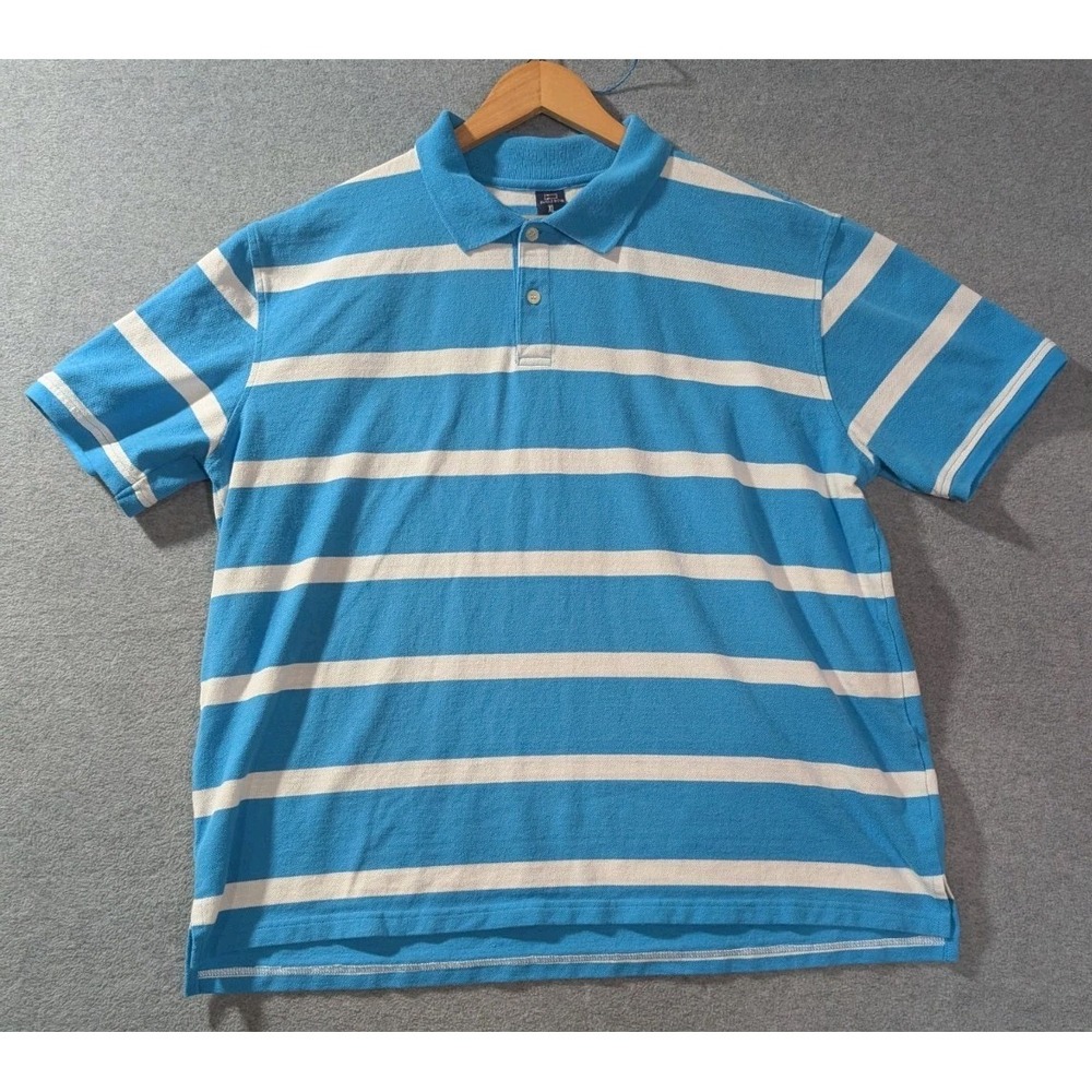 Bugle Boy Striped Polo Shirt Blue White Mens XL Y2K Short Sleeve Casual VTG